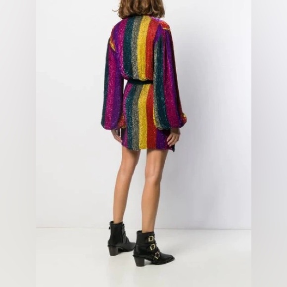 NWT RETROFETE GABRIELLE SEQUIN ROBE DRESS MULTI STRIPE SIZE SMALL - Picture 4 of 16